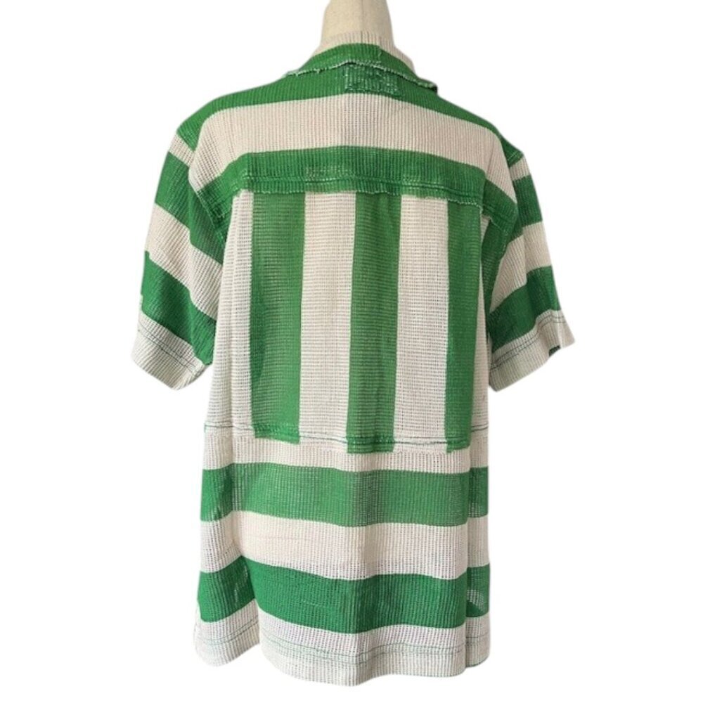 WE THE FREE Del Mar Cabana Button Down Cover Up Shirt Striped Green White Small - Picture 9 of 16
